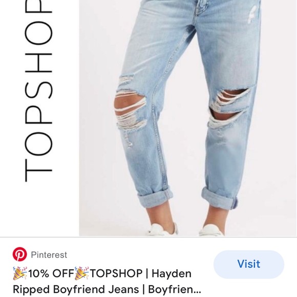 Topshop Hayden Ripped Blue Denim Jeans size 25 - Picture 3 of 8